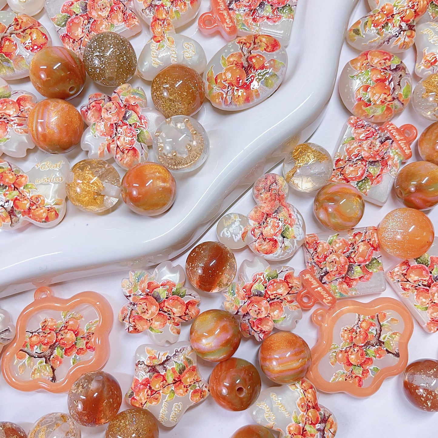 【特別奉仕品】柿柿如意-【全て順調にいきますように】ーレリーフ加工 樹脂ビーズ 合金入り樹脂ビーズ