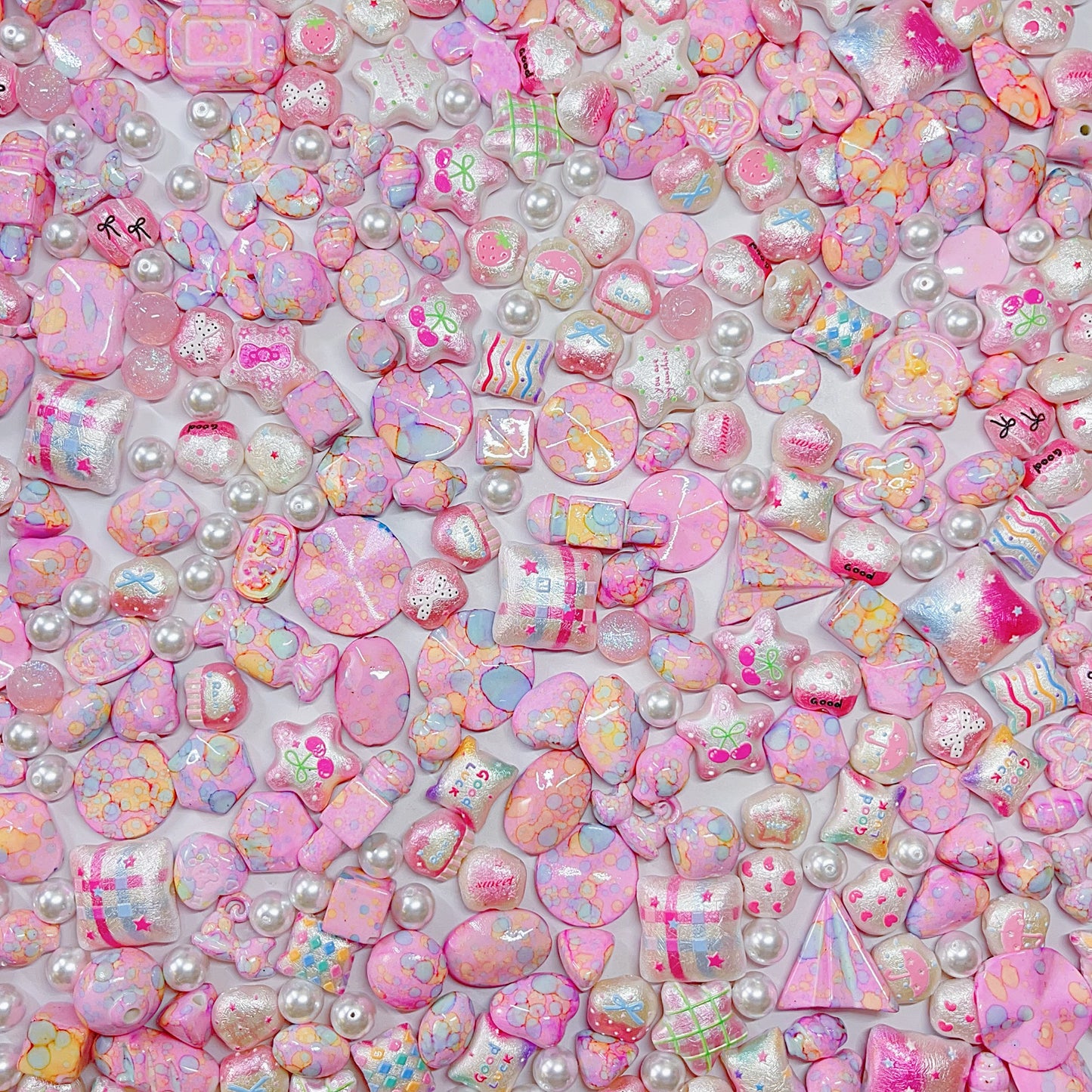 【BZ 768】ピンク楽園ー高品質バロック風アクリルビーズ レリーフ加工ビーズ 小サイズMIX 合わせやすい 豊かなデザインーNEW