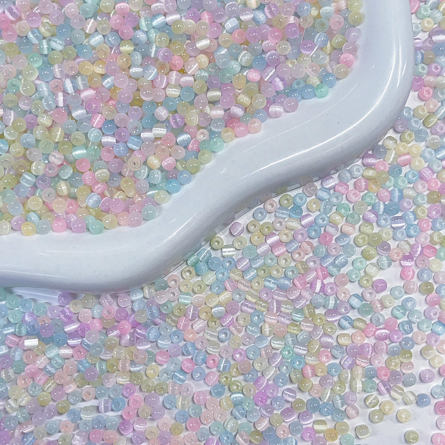 【BZ 1121】ミニキャッツアイー高品質キャツアイビーズ ちゅるんちゅる 綺麗な光沢 パステルカラー 3mmーNEW