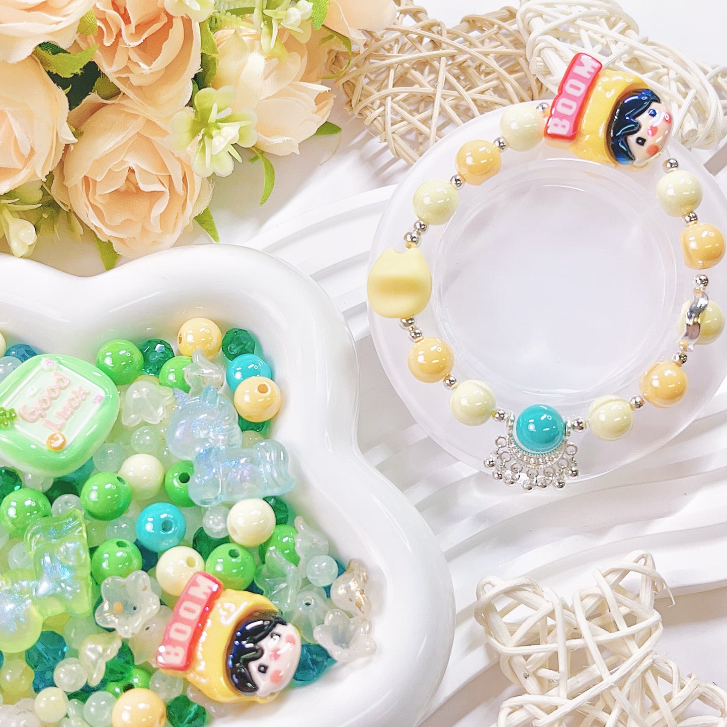 【BZ15】晩夏  　高品質アクリルビーズ　部分蓄光　（ストラップ、ブレスレットなどDIY ）