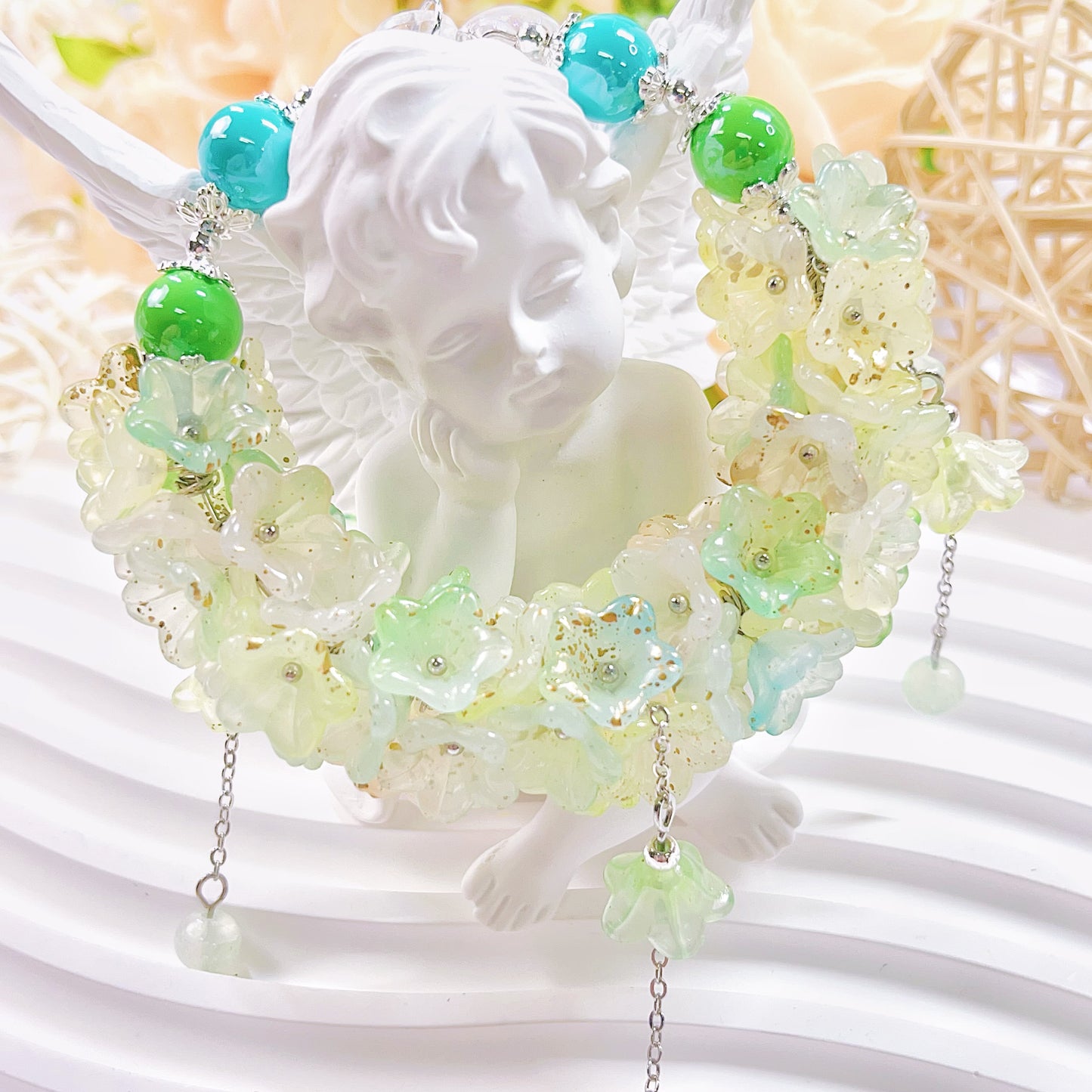 【BZ15】晩夏  　高品質アクリルビーズ　部分蓄光　（ストラップ、ブレスレットなどDIY ）