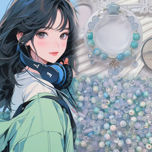 【BZ66】清楚系女子  高品質ガラスビーズ＆景徳鎮陶磁器ビーズ＆アクリルビーズ（ブレスレットDIY）
