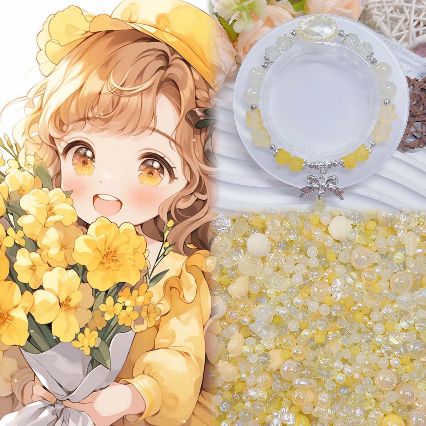 【BZ 120】花束を抱える女の子ー高品質ガラスビーズ&レジンビーズ&アクリルビーズ&スターライトビーズ