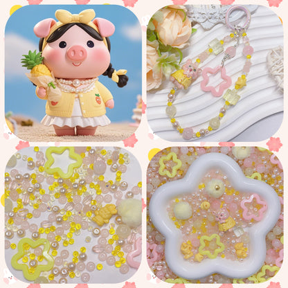 【BZ 146】幸せのぶーちゃんー高品質ガラスビーズ&アクリルビーズ&スターライトビーズ&レジンビーズ&ふわふわチャーム