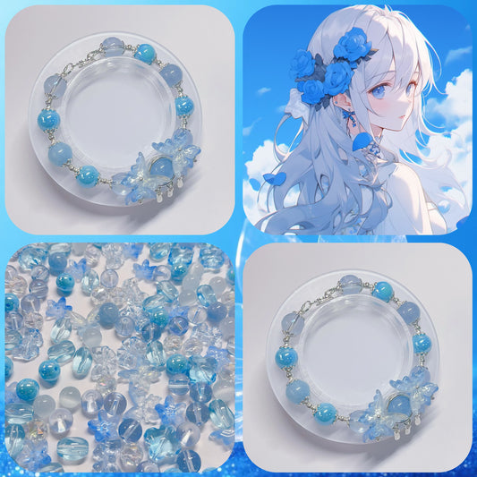 【BZ 540】青空の下ー高品質ガラスビーズ&天然石（玉髄）&希土晶晶&キャツアイ