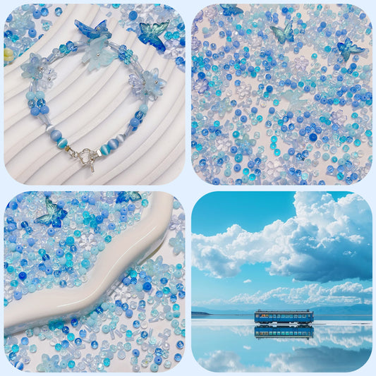 【BZ 378】水天一碧ー高品質ガラスビーズ&アクリルビーズ&スターライトビーズ&キャツアイ　４ｍｍ
