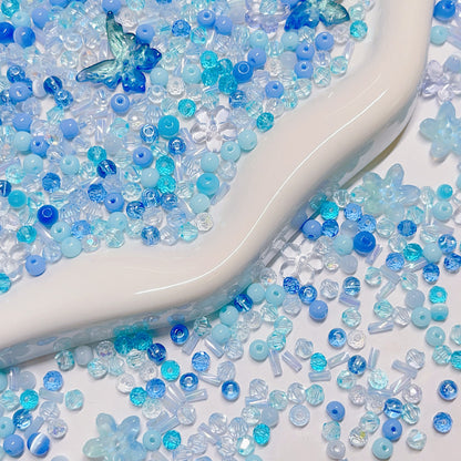 【BZ 378】水天一碧ー高品質ガラスビーズ&アクリルビーズ&スターライトビーズ&キャツアイ　４ｍｍ
