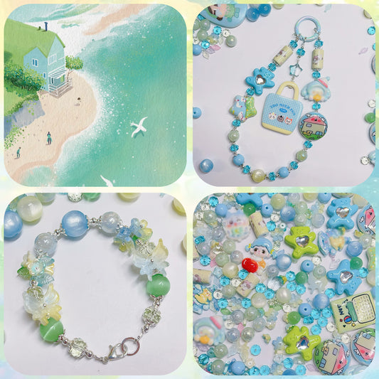 【BZ 395】癒し時間ー高品質アクリルビーズ&レジンビーズ（一部夜光）&希土晶晶&キャツアイ&イラストビーズ&キラキラストーンビーズ（プレゼント付き）