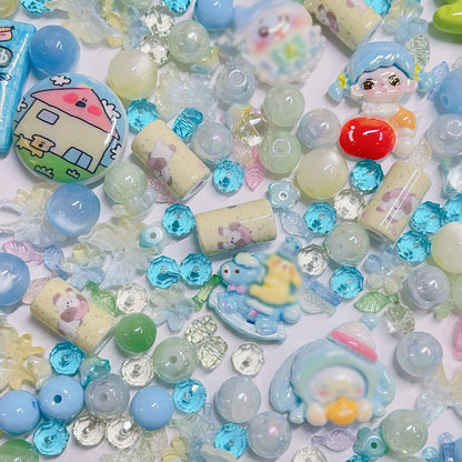 【BZ 395】癒し時間ー高品質アクリルビーズ&レジンビーズ（一部夜光）&希土晶晶&キャツアイ&イラストビーズ&キラキラストーンビーズ（プレゼント付き）