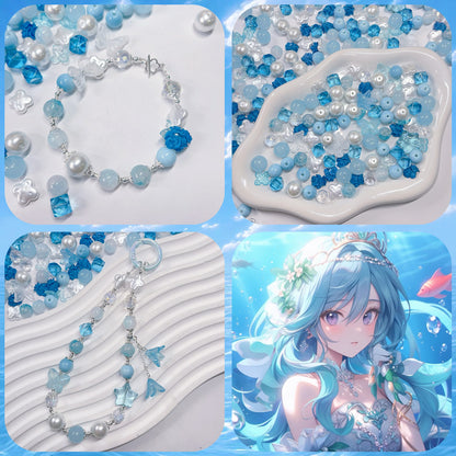 【BZ 407】海の心ー高品質ガラスビーズ&スターライトビーズ&希土晶晶&アクリルビーズ&レジンビーズ（一部夜光）&柔らかい素材フラワー（夜光）