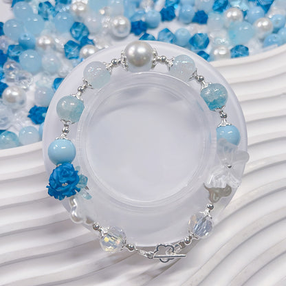 【BZ 407】海の心ー高品質ガラスビーズ&スターライトビーズ&希土晶晶&アクリルビーズ&レジンビーズ（一部夜光）&柔らかい素材フラワー（夜光）