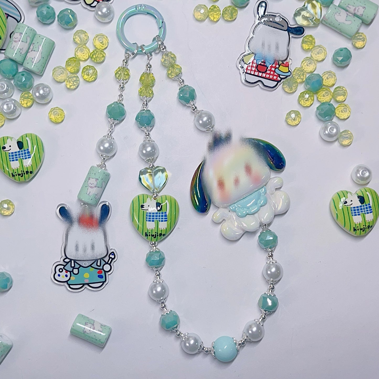 【BZ 414】ハッピーポチャチャー高品質ガラスビーズ&アクリルビーズ&希土晶晶&イラストビーズ&チャーム