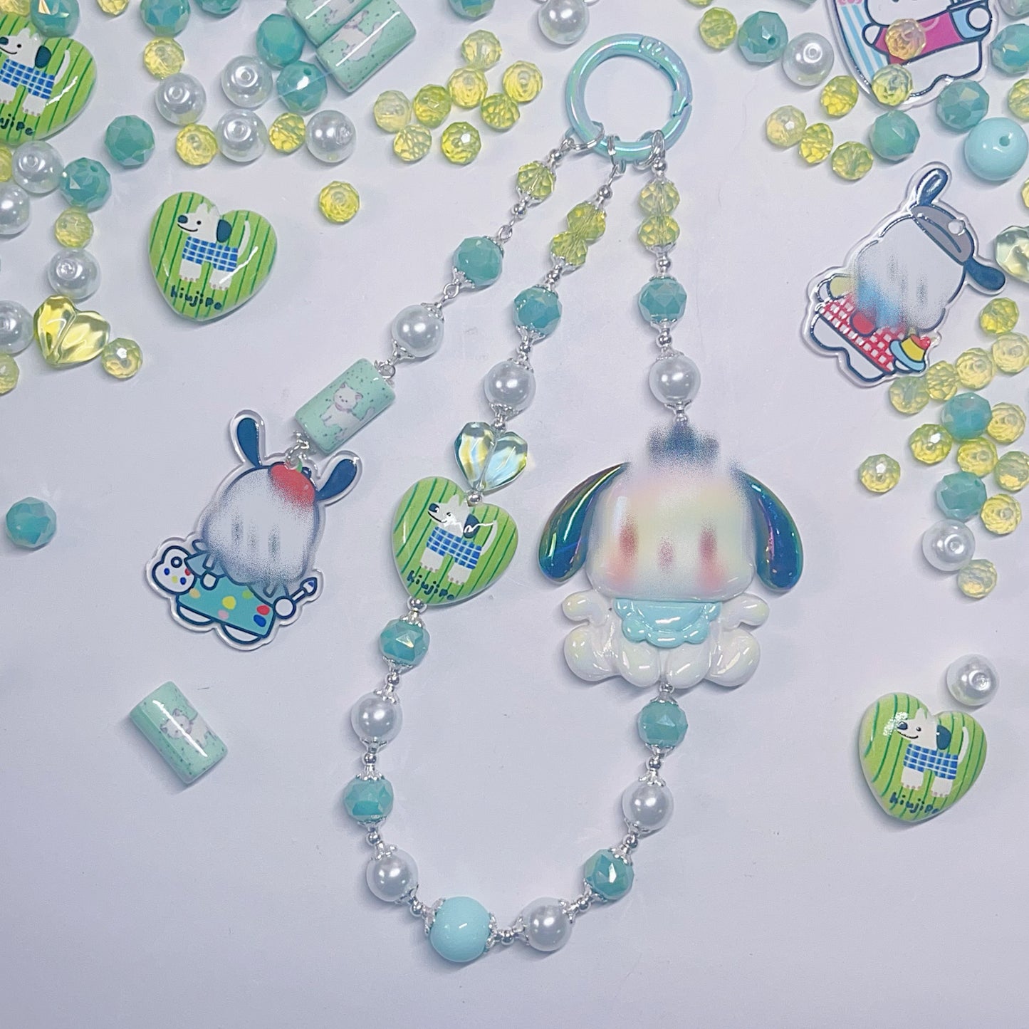 【BZ 414】ハッピーポチャチャー高品質ガラスビーズ&アクリルビーズ&希土晶晶&イラストビーズ&チャーム