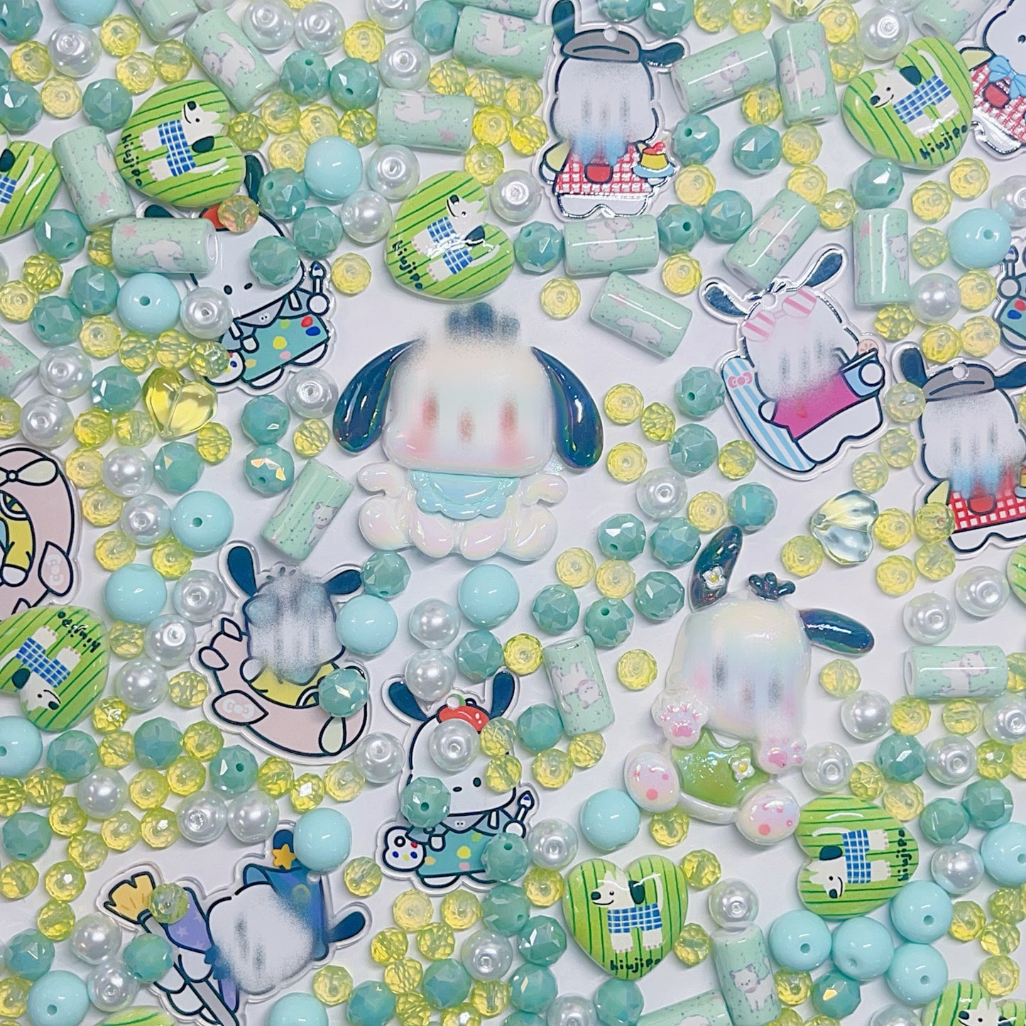 【BZ 414】ハッピーポチャチャー高品質ガラスビーズ&アクリルビーズ&希土晶晶&イラストビーズ&チャーム