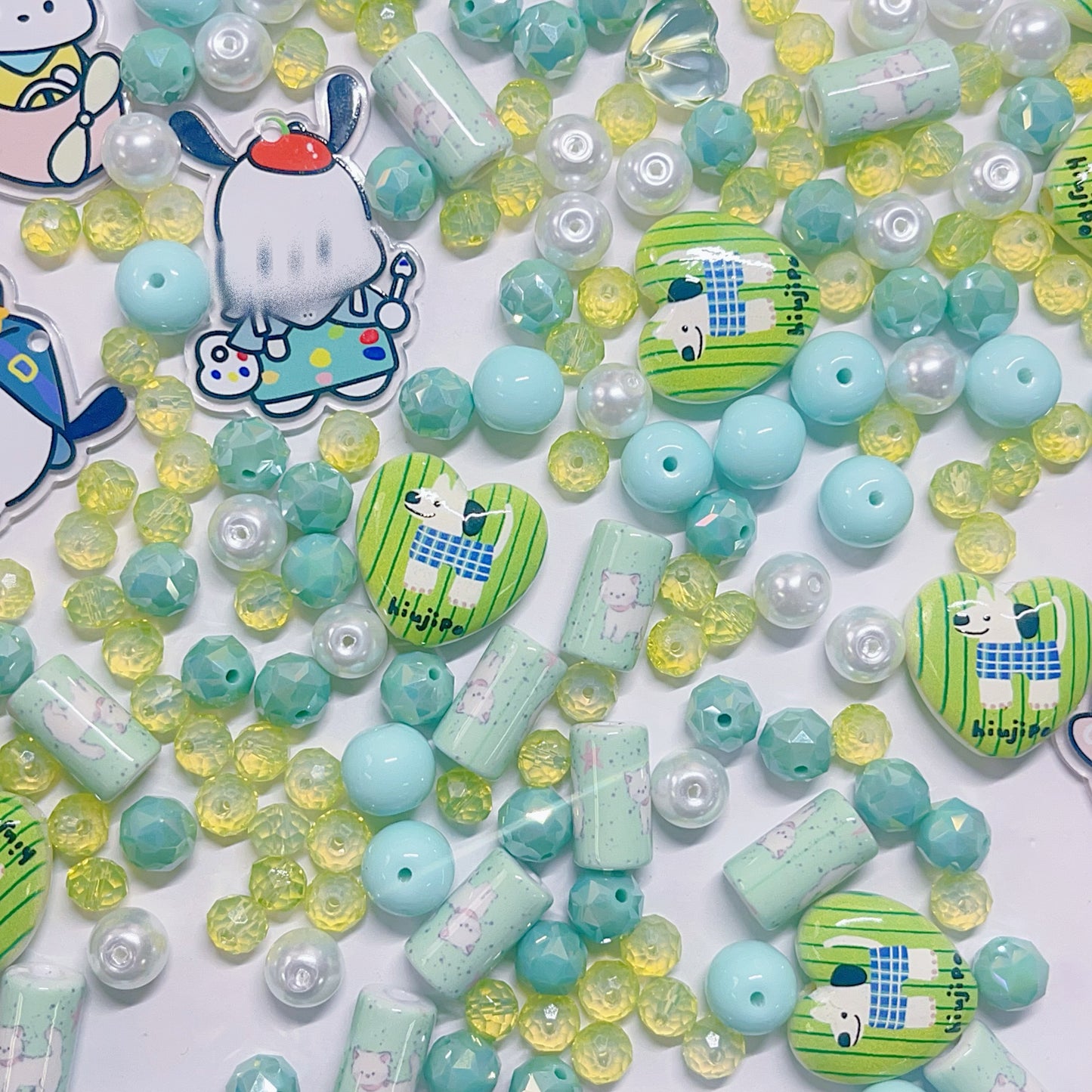 【BZ 414】ハッピーポチャチャー高品質ガラスビーズ&アクリルビーズ&希土晶晶&イラストビーズ&チャーム