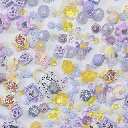 【BZ 431】夕日のラベンダーー高品質アクリルビーズ&イラストビーズ&カラーチェンジアクリルビーズ&レジンビーズ&希土晶晶&キラキラストーンビーズ&柔らかい素材フラワー（夜光）（プレゼント付き）