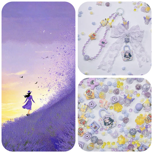 【BZ 431】夕日のラベンダーー高品質アクリルビーズ&イラストビーズ&カラーチェンジアクリルビーズ&レジンビーズ&希土晶晶&キラキラストーンビーズ&柔らかい素材フラワー（夜光）（プレゼント付き）