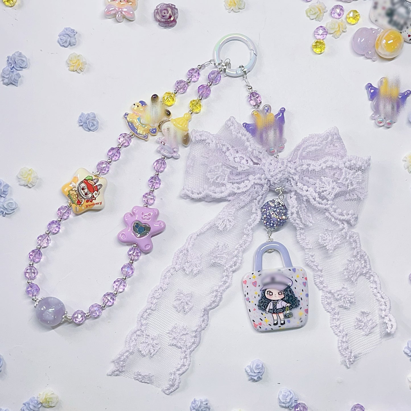 【BZ 431】夕日のラベンダーー高品質アクリルビーズ&イラストビーズ&カラーチェンジアクリルビーズ&レジンビーズ&希土晶晶&キラキラストーンビーズ&柔らかい素材フラワー（夜光）（プレゼント付き）