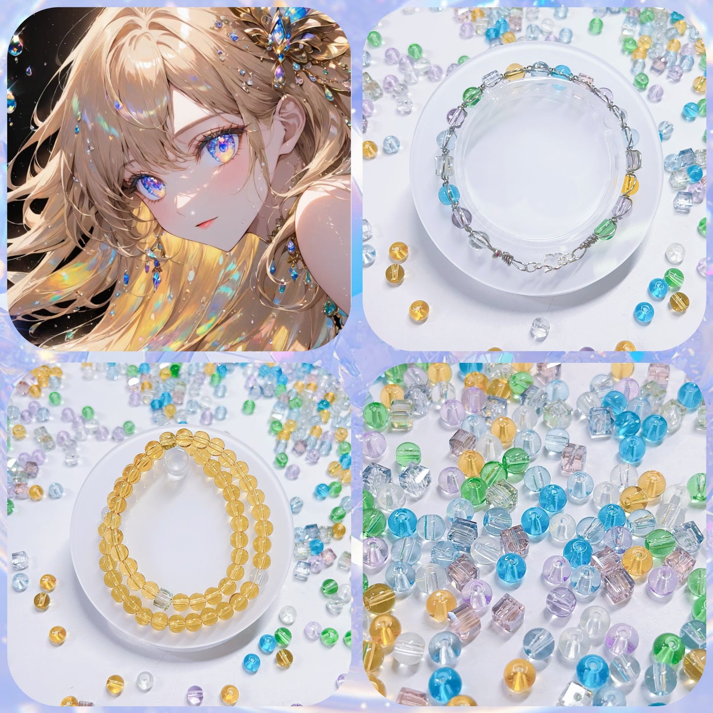 【BZ 460】宝石姫ー高品質ガラスビーズ&希土晶晶 　パステルカラー　透明感高い