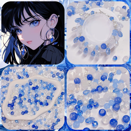 【BZ 470】クラインブルー瞳ー高品質ガラスビーズ&天然石（クリスタル）&メッキ加工希土晶晶&アクリルビーズ