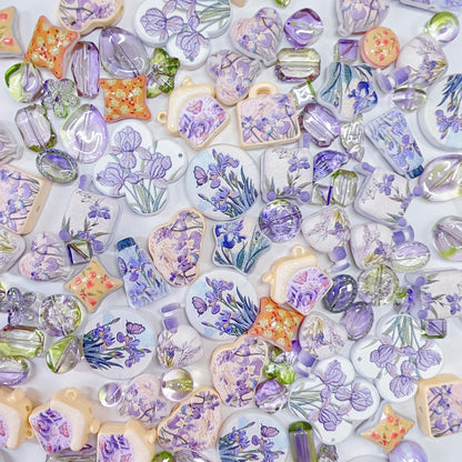 【特別奉仕品】刺繍アヤメー刺繍デザイン　レリーフ加工ビーズ