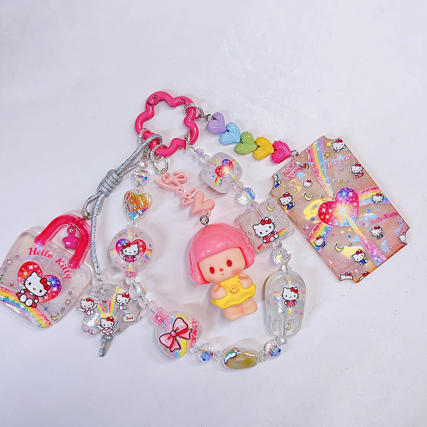 【特別奉仕品】虹キティーレリーフ加工ビーズ　夜光
