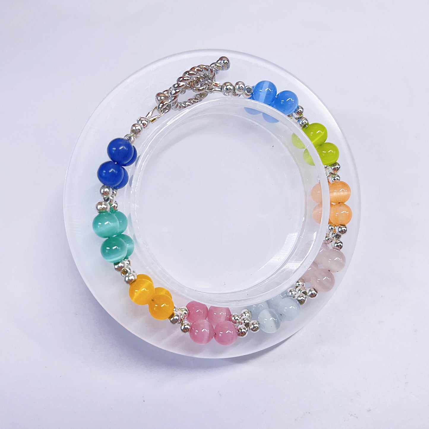 【BZ 974】彩り団子ー高品質キャツアイビーズ　ちゅるんちゅる　綺麗な光沢　6mm