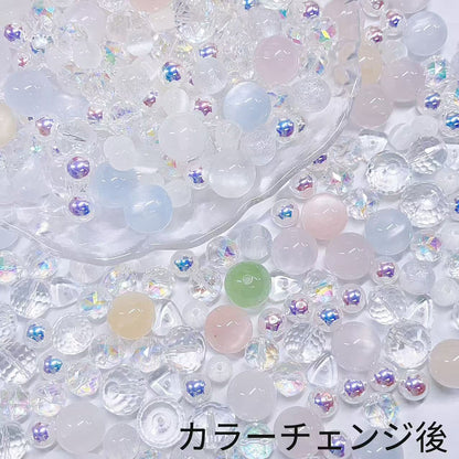 【BZ 988】雪の花ー高品質樹脂ビーズ&希土晶晶&キャツアイ&ガラスビーズ&カラーチェンジビーズ&AK天女パール　透明感　大人系ーNEW