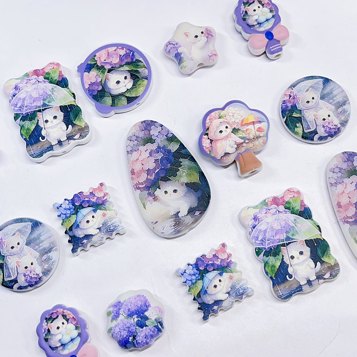 【特別奉仕品】紫陽花とにゃんこ【第二弾】－シルク手触り　マット感　滑らかな手触り　レリーフ加工ーNEW