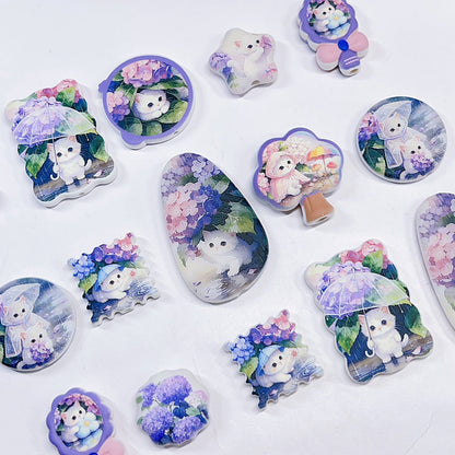【特別奉仕品】紫陽花とにゃんこ【第二弾】－シルク手触り　マット感　滑らかな手触り　レリーフ加工ーNEW
