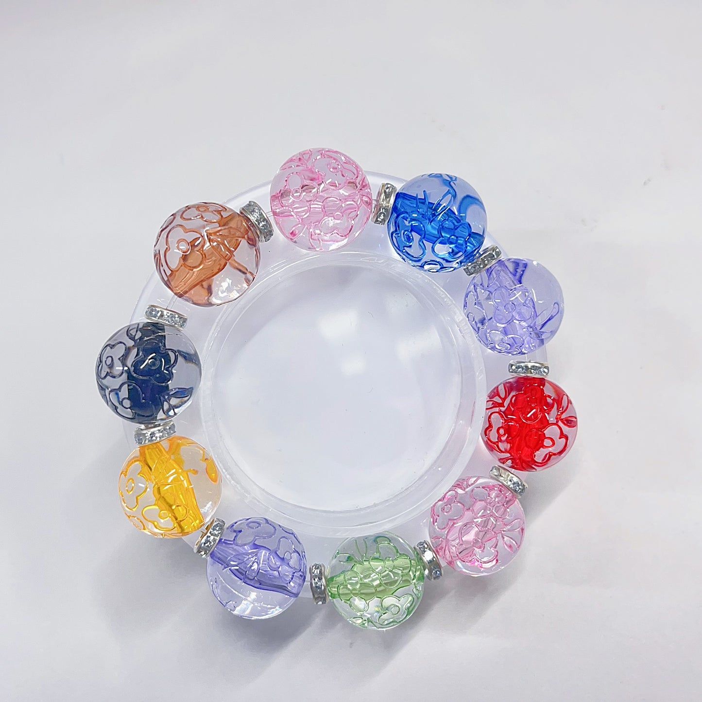 【BZ 1054】カラフルな梅の花ー高品質芯染めタイプちゅるんちゅるんアクリルビーズ　ビビットカラー　透明感　飾り用　18mmーNEW