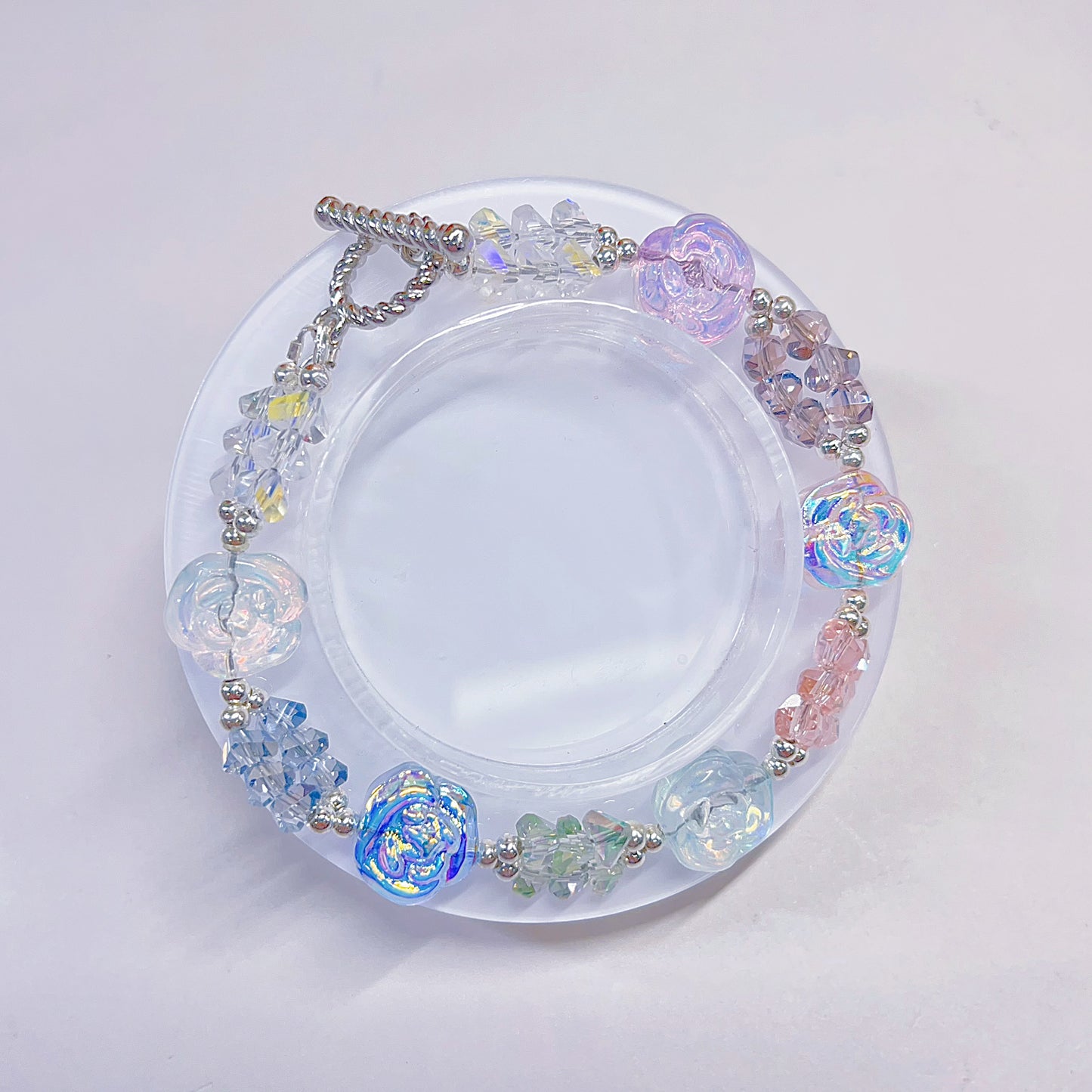 【BZ 1057】オーロラ薔薇ー高品質メッキ加工ガラスビーズ　ちゅるんちゅるん　パステルカラー　合わせやすいーNEW　