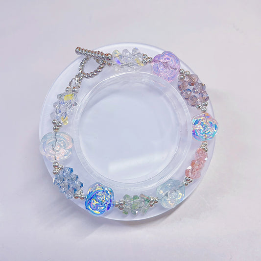 【BZ 1057】オーロラ薔薇ー高品質メッキ加工ガラスビーズ　ちゅるんちゅるん　パステルカラー　合わせやすいーNEW　