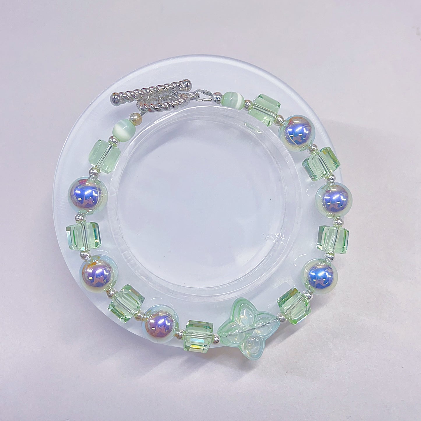 【BZ 1075】ミント空ー高品質ガラスビーズ&メッキ加工ガラスビーズ&AK天女パールビーズ&バロック風ガラスビーズ&希土晶晶　高級感　大人系ーNEW