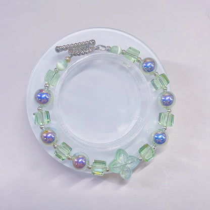 【BZ 1075】ミント空ー高品質ガラスビーズ&メッキ加工ガラスビーズ&AK天女パールビーズ&バロック風ガラスビーズ&希土晶晶　高級感　大人系ーNEW