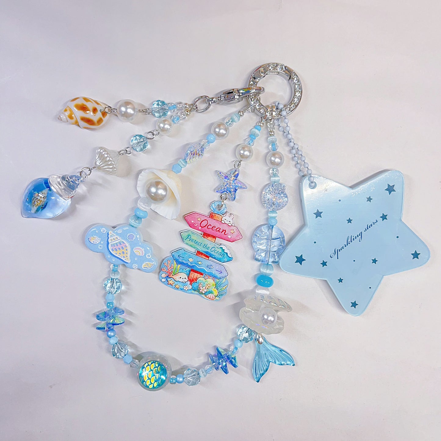 【BZ 1118】スーパー海洋ー高品質人魚姫樹脂ビーズ&アクリルビーズ&貝殻（穴あり）&ガラスビーズ&希土晶晶&ヒートン付チャーム（一部夜光）&レリーフ加工ビーズ　綺麗　大人系ーNEW
