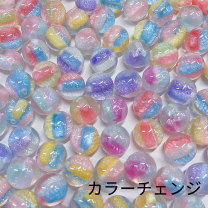 【BZ 1122】レインボーゼリーー高品質樹脂ビーズ（カラーチェンジ、夜光）　ちゅるんちゅるん　ラメ入り　16ｍｍーNEW
