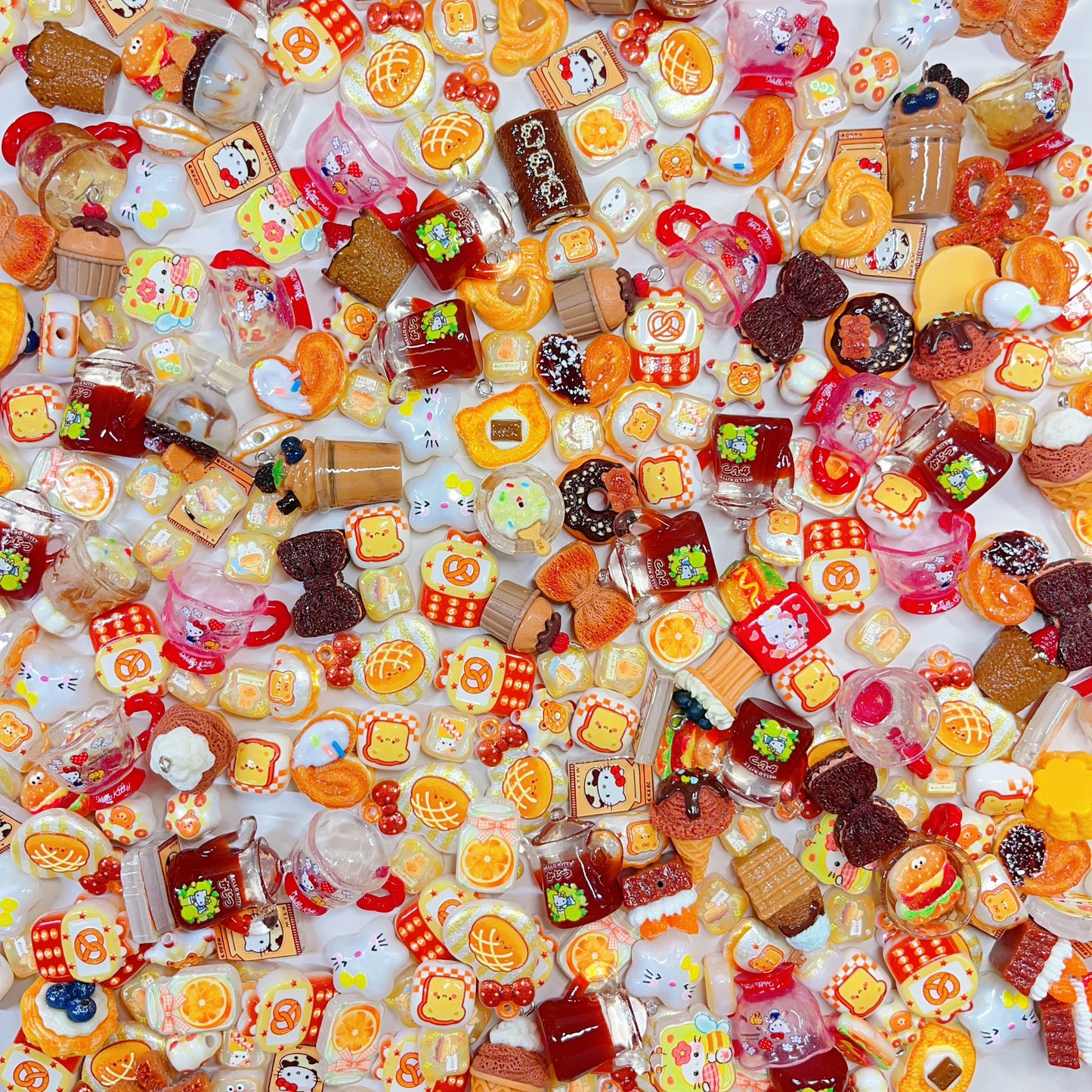 【BZ 1123】おしゃれな朝食ー高品質アクリルビーズ&分厚いレリーフ加工ビーズ&立体デコパビーズ&ヒートン付チャーム　豊かなデザインーNEW