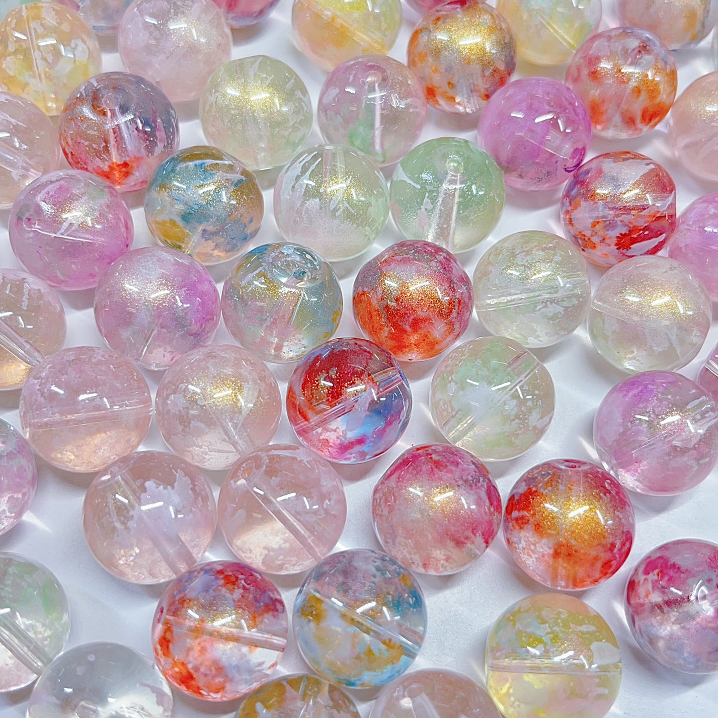 【BZ 1131】モネの庭ー高品質樹脂ビーズ　モネ風水彩画デザイン　ちゅるんちゅるん　16mm　大人系ーNEW