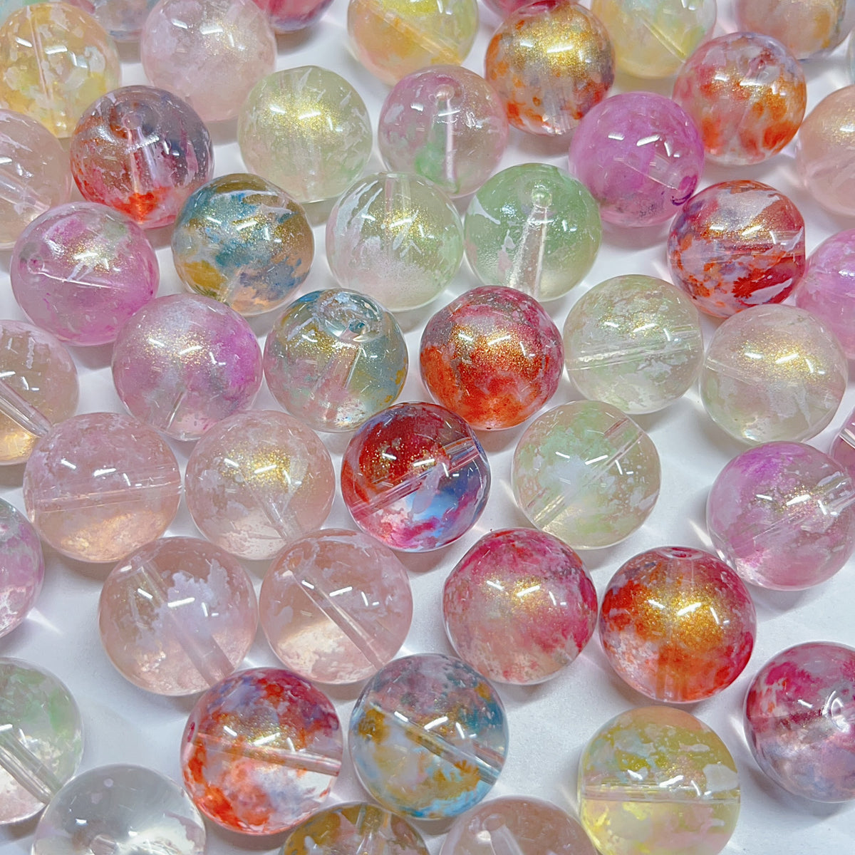 【BZ 1131】モネの庭ー高品質樹脂ビーズ　モネ風水彩画デザイン　ちゅるんちゅるん　16mm　大人系ーNEW