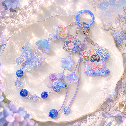 【BZ 1205】美しい紫陽花ー高品質樹脂ビーズ&分厚いアクリルビーズ&レリーフ加工ビーズ&レジン蝶々ビーズ&ヒートン付チャーム&ソフト夜光薔薇（一部穴あり）　綺麗　大人系ーNEW